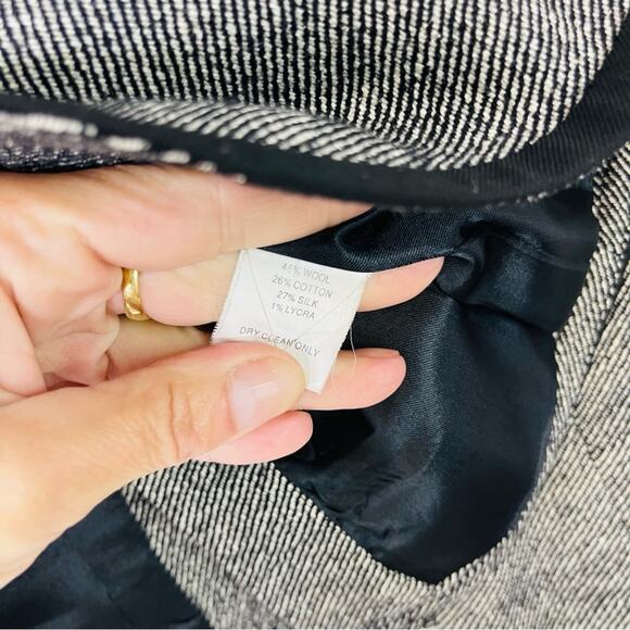 Trina Turk black white silk wool button preppy academia office blazer medium - Picture 6 of 8